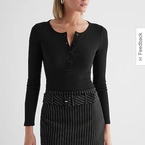 Express Fitted Ribbed Long Sleeve Henley Tee